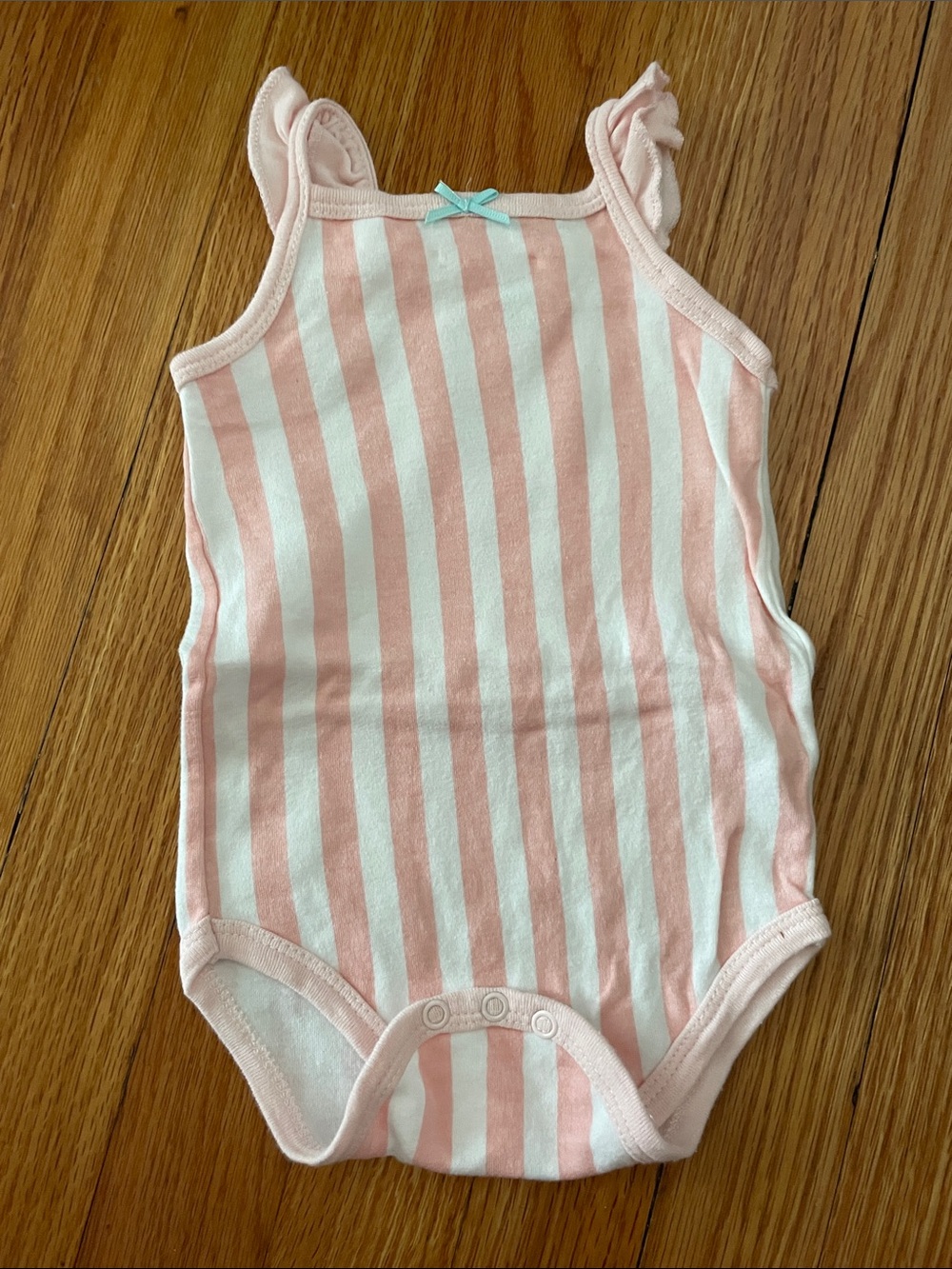 Striped Pink & White Sleeveless Baby Bodysuit with Ruffle Straps